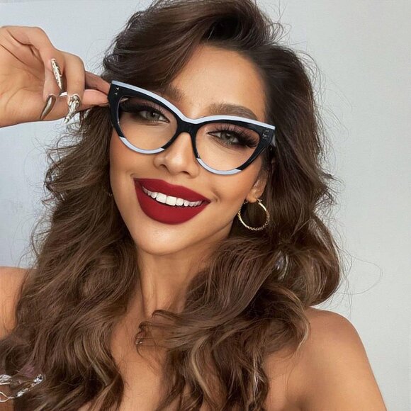 Women Cat Eye Fake Glasses Computer Glasses Anti Glare & UV - Picture 5 of 5